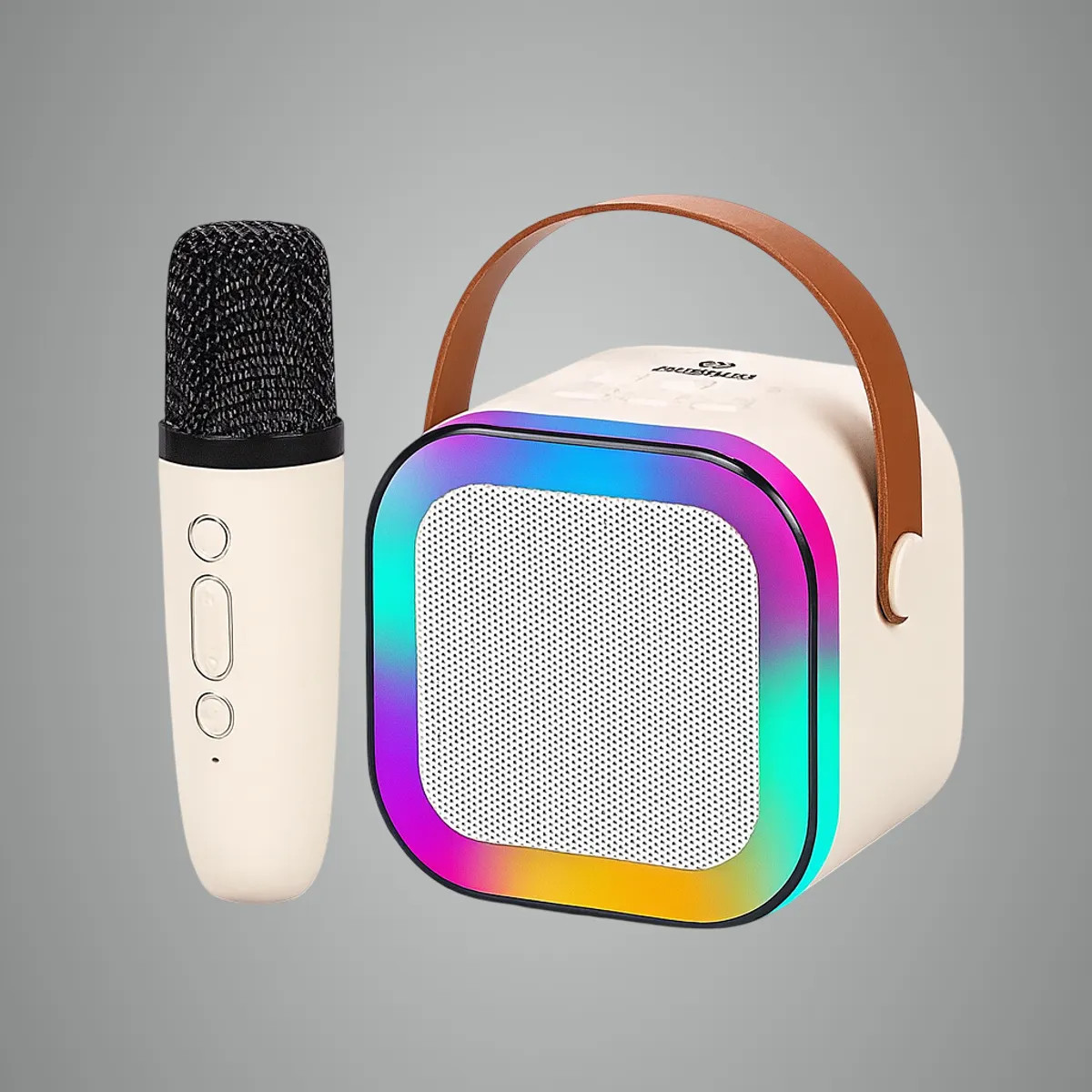 Smart Sphere Bluetooth Karaoke Microphone & Portable Speaker for Kids | LED Party Lights, Magic Voice Effects, Wireless Singing Mic Toy (Beige)