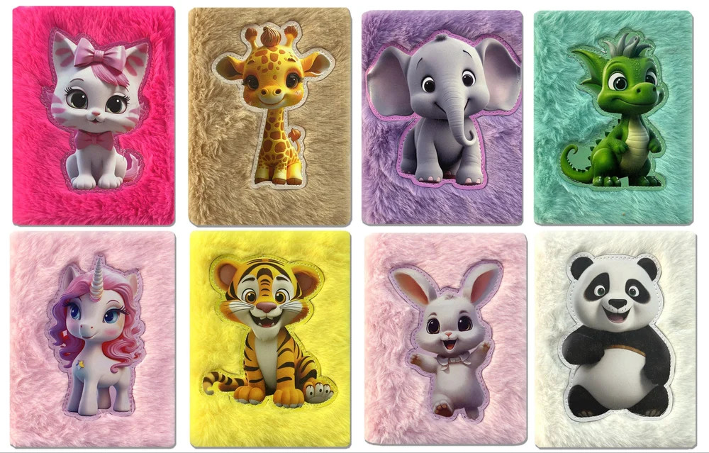Smart Sphere Kids Fur Diary A6 with Animal Prints – Soft Faux Fur Hard Cover, 144 Ruled Pages (Random Design)