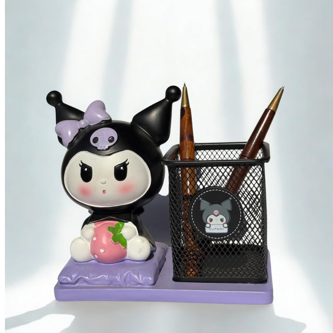 Smart Sphere Kuromi Kawaii Desk Organizer – Gothic Lolita Cartoon Pen Holder with Metal Mesh Storage for Pens, Pencils & Stationery – Aesthetic Study Table Decor & Gift