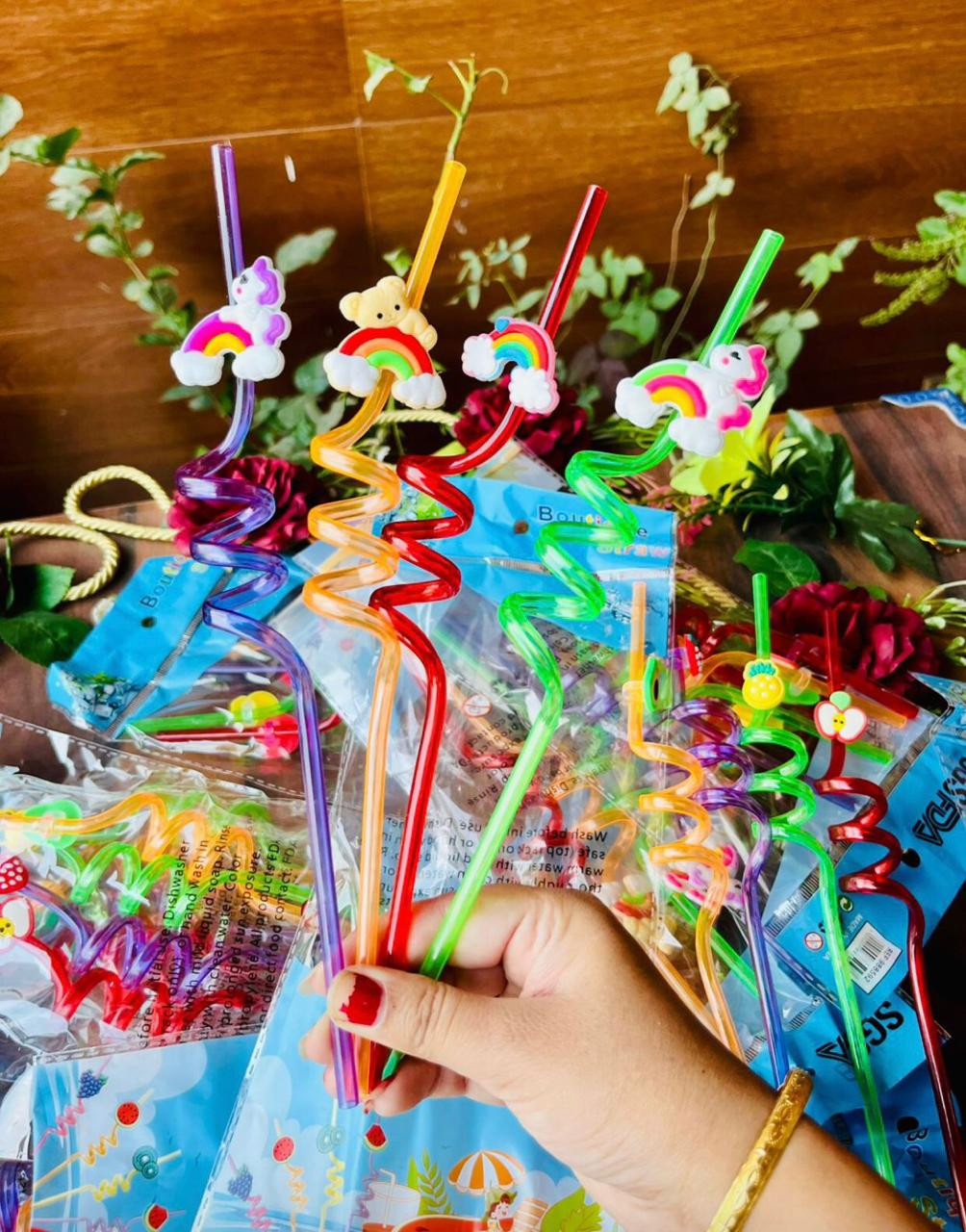 Smart Sphere Reusable Spiral Drinking Straws for Kids – Fun Colorful Swirl Straws, Set of 4