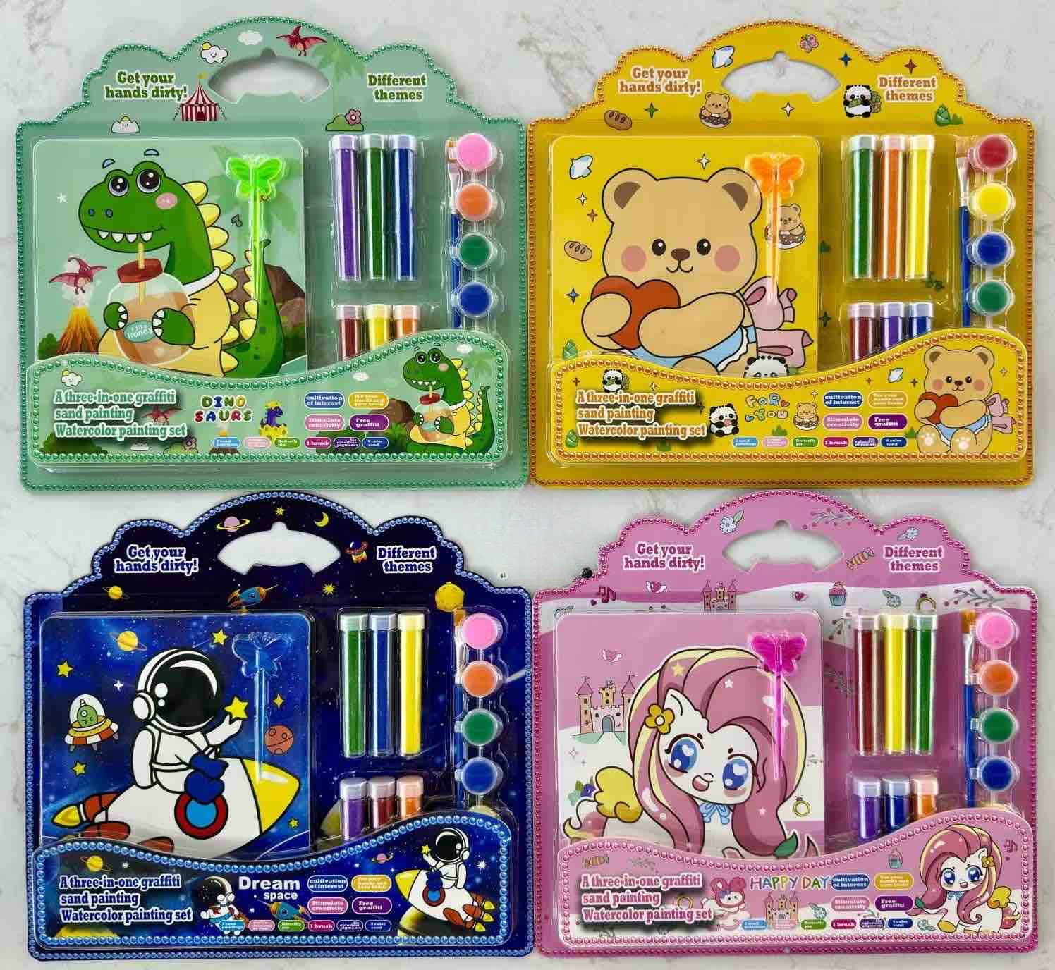 Smart Sphere 3-in-1 Sand, Graffiti & Watercolor Painting Kit for Kids – Dinosaur, Bear, Space & Unicorn Themes (1 Random Design)